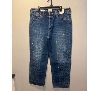 Universal Thread Women 16 Baggy Jeans Medium Wash Floral Daisy Embroidered NWT